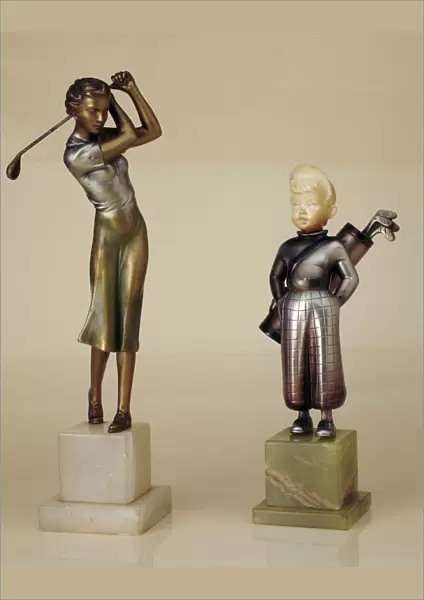 Cold painted bronze statues, 1930s