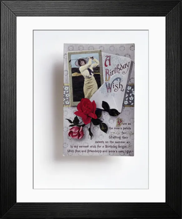Framed Print : Birthday card with a golfing theme, c1910 Framed Print : Birthday card with a golfing theme, c1910