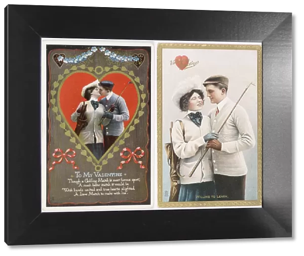 Valentine cards with a golfing theme, 1911