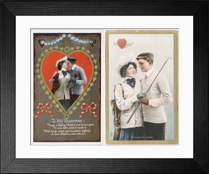 Framed Print : Valentine cards with a golfing theme, 1911 Framed Print : Valentine cards with a golfing theme, 1911