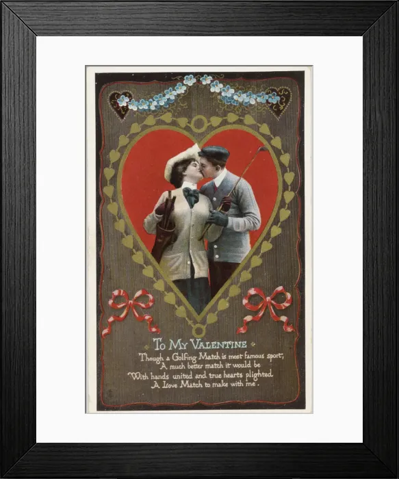 Framed Print : Valentine card with golfing theme, Germany, 1912 Framed Print : Valentine card with golfing theme, Germany, 1912