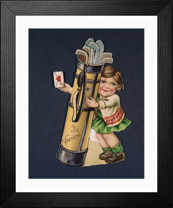 Framed Print : Valentine card with golfing theme, American, c1930s Framed Print : Valentine card with golfing theme, American, c1930s
