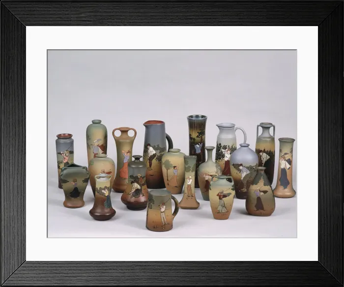 Framed Print : Collection of Weller Dickins Ware from the late 1800s. Artist: Weller Pottery Company Framed Print : Collection of Weller Dickins Ware from the late 1800s. Artist: Weller Pottery Company
