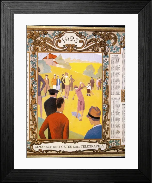 Framed Print : Calendar with a golfing theme, French, 1923 Framed Print : Calendar with a golfing theme, French, 1923