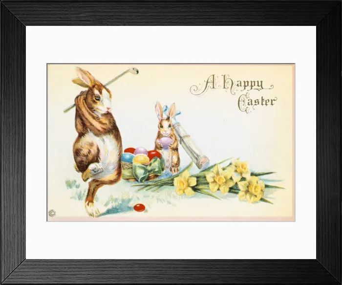 Framed Print : Easter card with a golfing theme, British, 1924 Framed Print : Easter card with a golfing theme, British, 1924