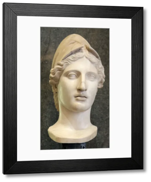 Framed Print : Head of Athena, Goddess of Wisdom and Just War, and patroness of crafts, early 1st century Framed Print : Head of Athena, Goddess of Wisdom and Just War, and patroness of crafts, early 1st century