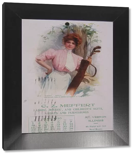 Calendar with golfing theme, American, 1910