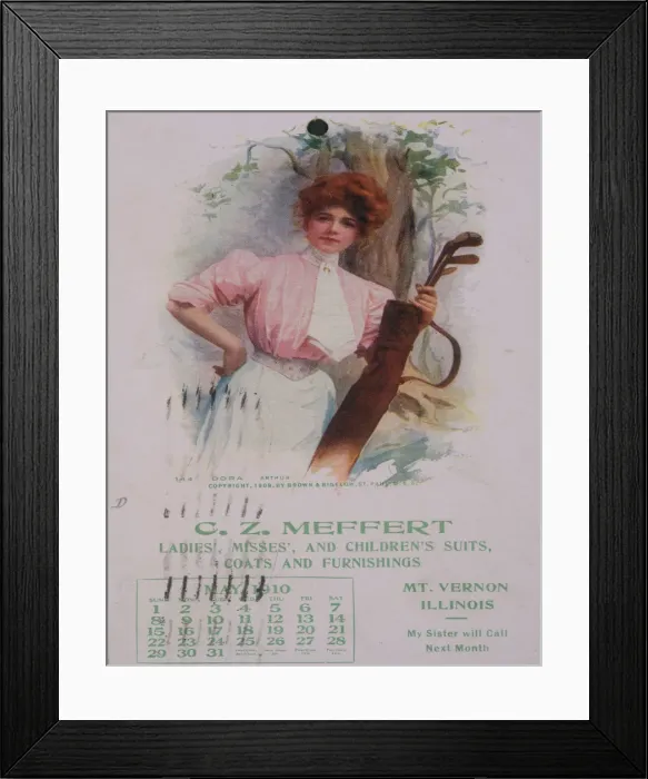 Framed Print : Calendar with golfing theme, American, 1910 Framed Print : Calendar with golfing theme, American, 1910