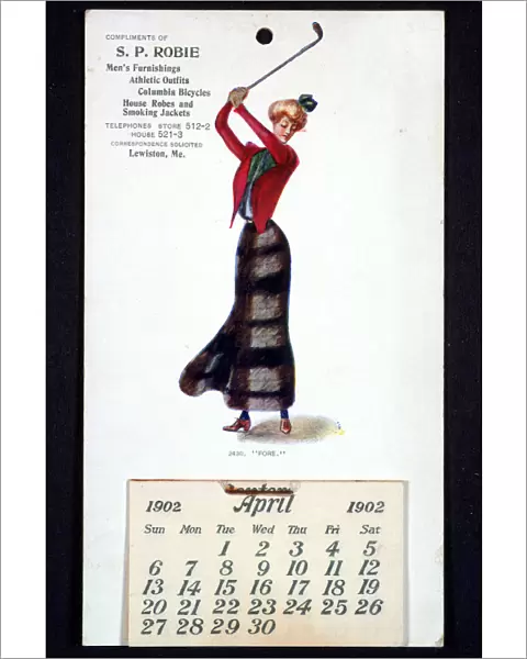 Calendar with golfing theme, American, 1902