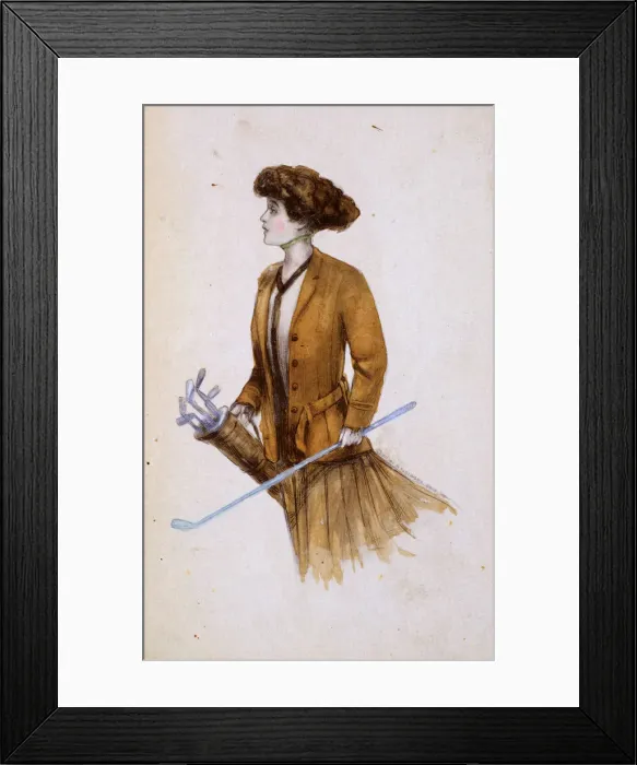 Framed Print : Woman with golf clubs, illustration, c1900 Framed Print : Woman with golf clubs, illustration, c1900