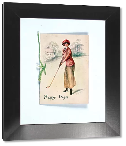Greetings card with golfing theme, c1910