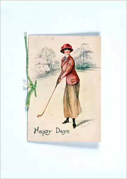 Greetings card with golfing theme, c1910