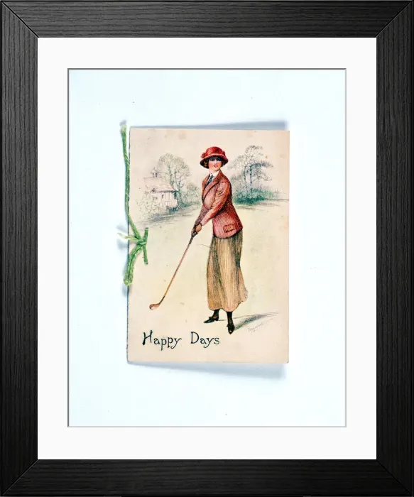 Framed Print : Greetings card with golfing theme, c1910 Framed Print : Greetings card with golfing theme, c1910