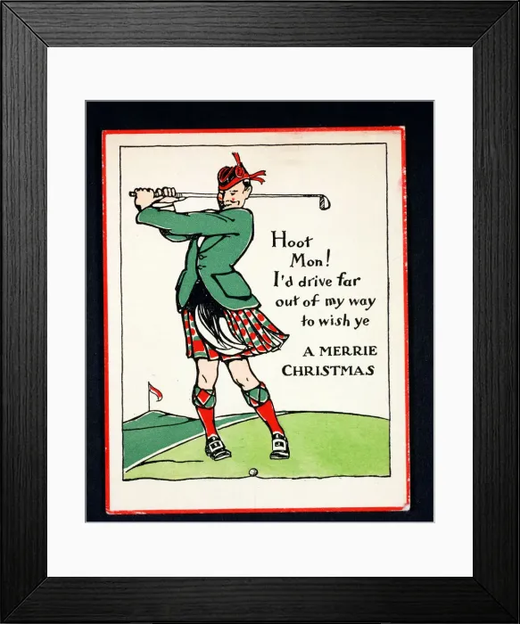 Framed Print : Christmas card with golfing theme, c1910 Framed Print : Christmas card with golfing theme, c1910