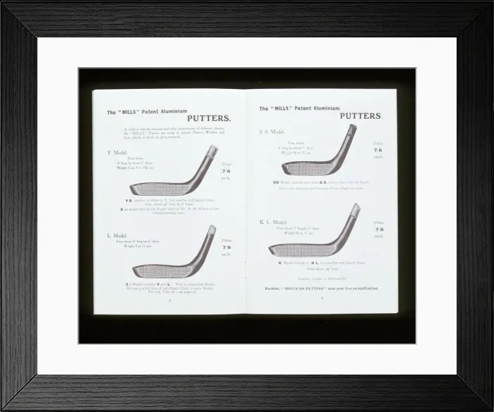 Framed Print : Mills patent aluminium putters, c1900s Framed Print : Mills patent aluminium putters, c1900s