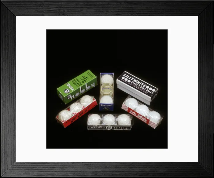 Framed Print : Selection of golf balls in their packaging, mid 20th century. Artist: Wilson Sporting Goods Framed Print : Selection of golf balls in their packaging, mid 20th century. Artist: Wilson Sporting Goods