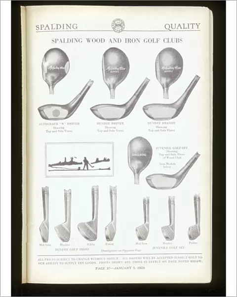 Page from a golf equipment catalogue, 1928