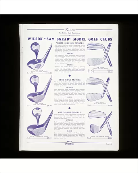 Page from Klees golf catalogue, American, c 1940-c1960