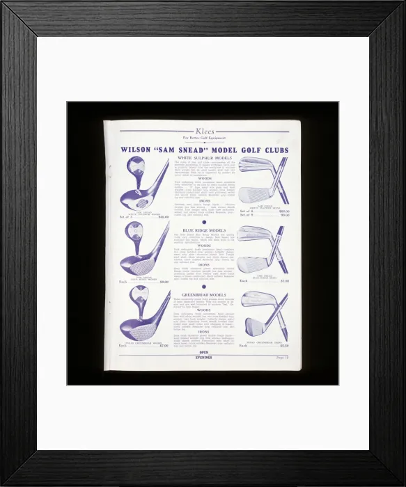 Framed Print : Page from Klees golf catalogue, American, c 1940-c1960 Framed Print : Page from Klees golf catalogue, American, c 1940-c1960