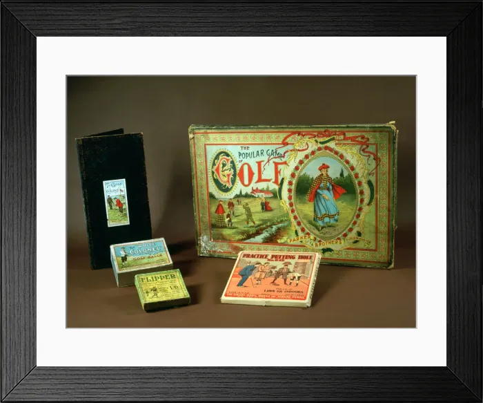 Framed Print : Golfing ephemera including The Popular Game of Golf, 1896. Artist: Parker Brothers Framed Print : Golfing ephemera including The Popular Game of Golf, 1896. Artist: Parker Brothers