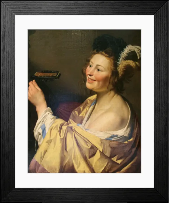 Framed Print : Lute Player, 1624. Artist: Gerrit van Honthorst Framed Print : Lute Player, 1624. Artist: Gerrit van Honthorst