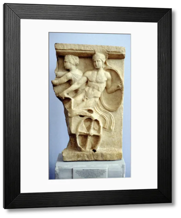 Framed Print : Stone sculpture of Greek warriors in a chariot, c500 BC Framed Print : Stone sculpture of Greek warriors in a chariot, c500 BC