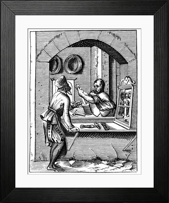 Framed Print : Wire Worker, 16th century. Artist: Jost Amman Framed Print : Wire Worker, 16th century. Artist: Jost Amman