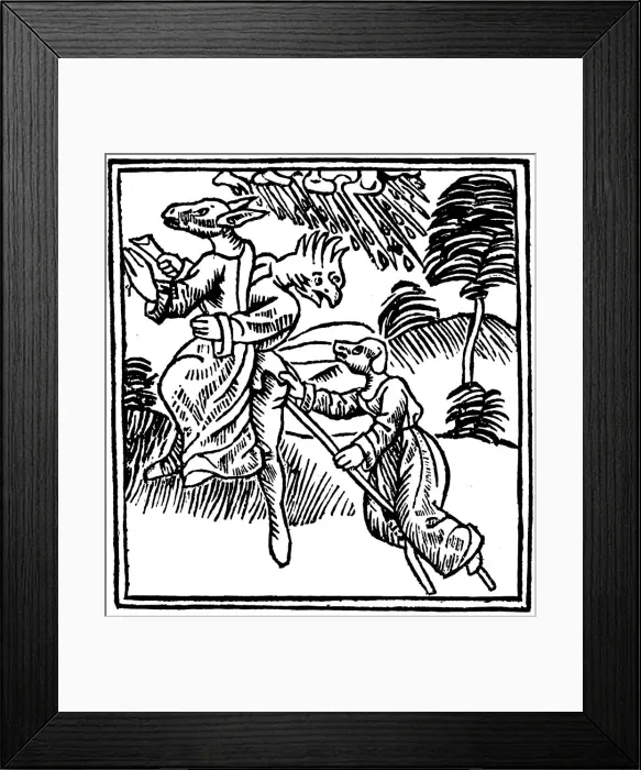 Framed Print : Witches turned into animals as they ride through the air, 1489 Framed Print : Witches turned into animals as they ride through the air, 1489