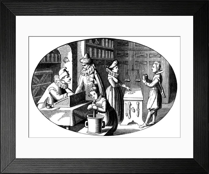Framed Print : French druggist and grocer, 16th century Framed Print : French druggist and grocer, 16th century