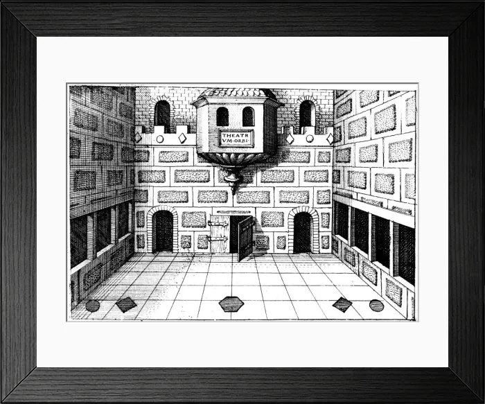 Framed Print : Interior of the Globe Theatre, Bankside, London, 1617-1619 Framed Print : Interior of the Globe Theatre, Bankside, London, 1617-1619