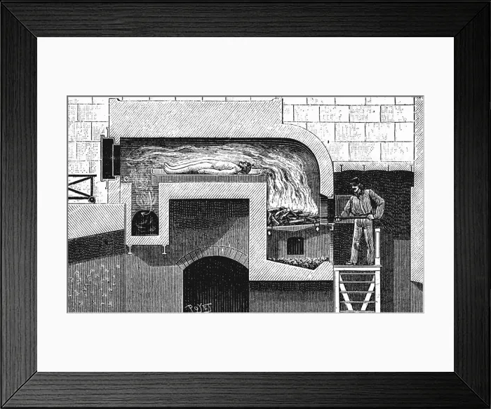 Framed Print : Furnace of the type to be installed in the Pere la Chaise crematorium, Paris, 1888 Framed Print : Furnace of the type to be installed in the Pere la Chaise crematorium, Paris, 1888