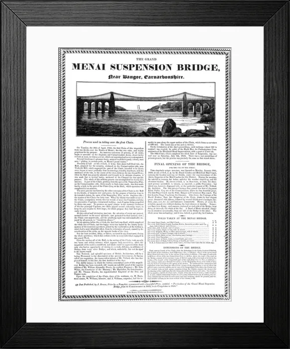 Framed Print : Menai Suspension Bridge, Wales, c1826 Framed Print : Menai Suspension Bridge, Wales, c1826