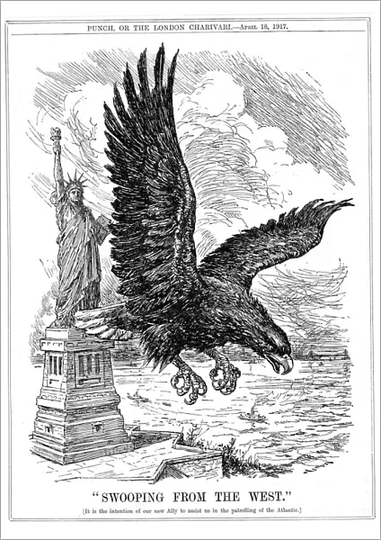 American eagle swooping to guard the Atlantic, 1917