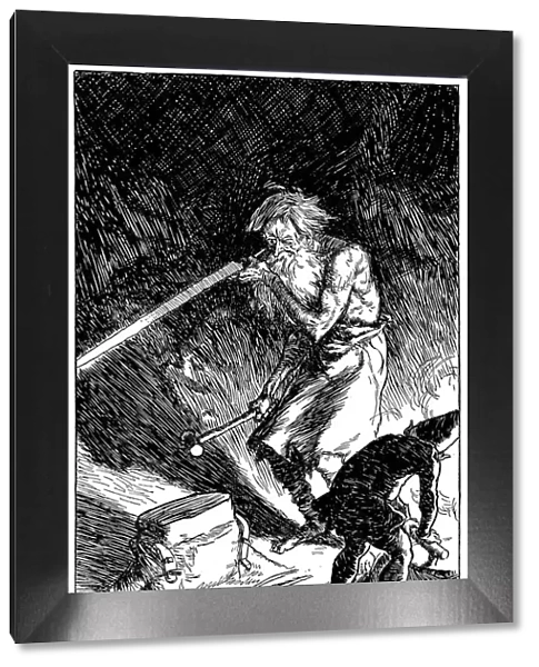 Puck helping Wayland, Smith of the Gods, to forge a sword, 1909