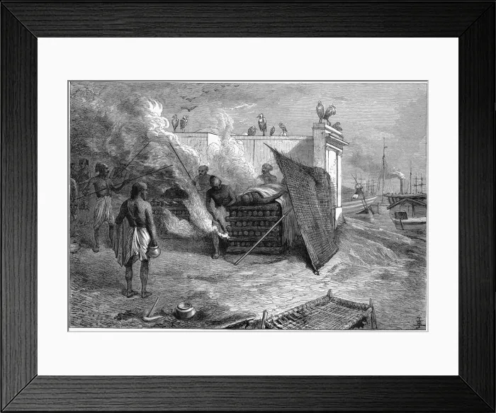 Framed Print : Cremation of the dead on funeral pyres, Calcutta, India, 1879 Framed Print : Cremation of the dead on funeral pyres, Calcutta, India, 1879