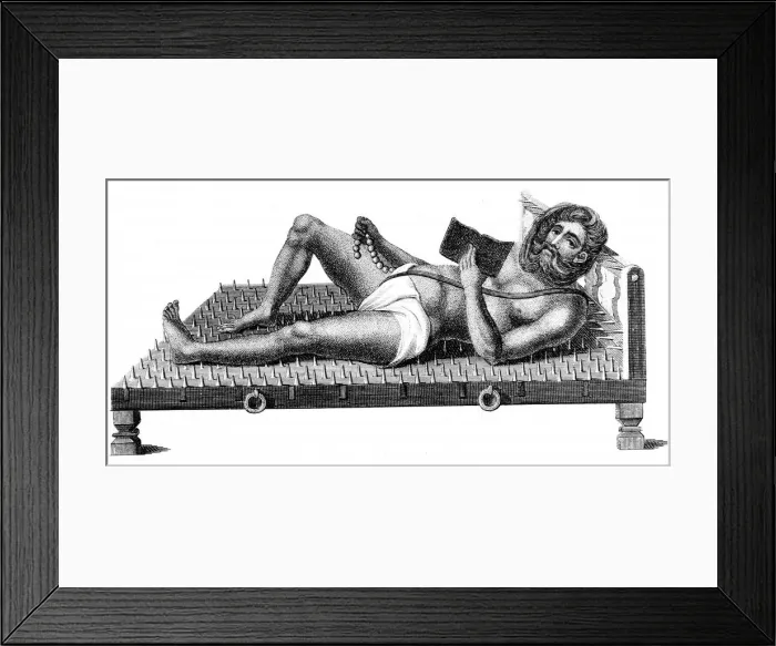 Framed Print : Hindu philosopher Pararum Soatuntre Perkasanund reclining on a bed of iron spikes, 1811 Framed Print : Hindu philosopher Pararum Soatuntre Perkasanund reclining on a bed of iron spikes, 1811