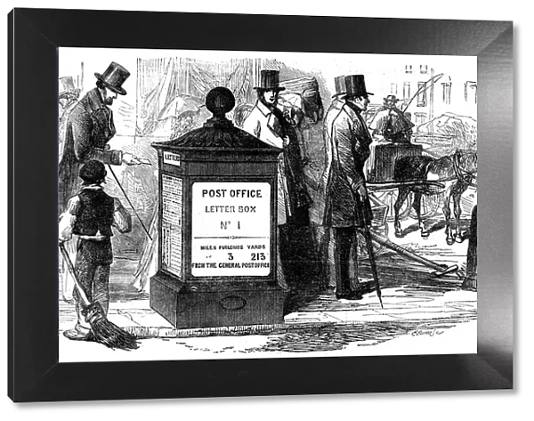 One of Londons first pillar (letter) boxes, 1855
