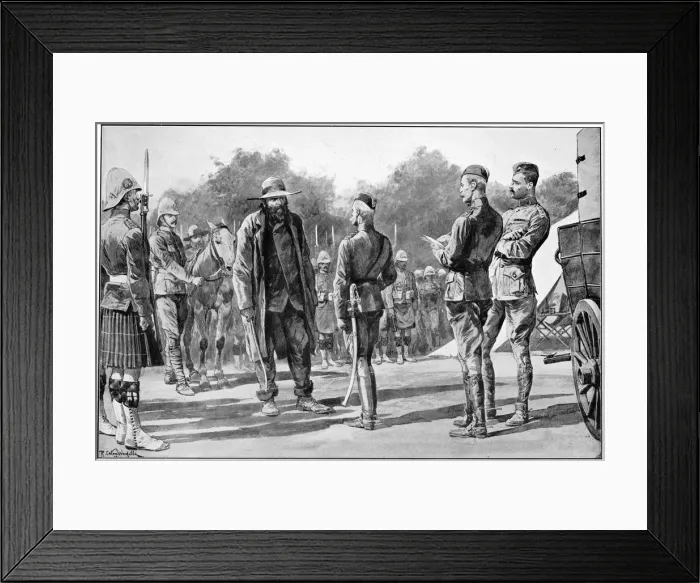 Framed Print : Piet Cronje, Boer leader and soldier, surrendering to Lord Roberts, Paardeberg, 1900. Artist: Richard Caton Woodville II Framed Print : Piet Cronje, Boer leader and soldier, surrendering to Lord Roberts, Paardeberg, 1900. Artist: Richard Caton Woodville II