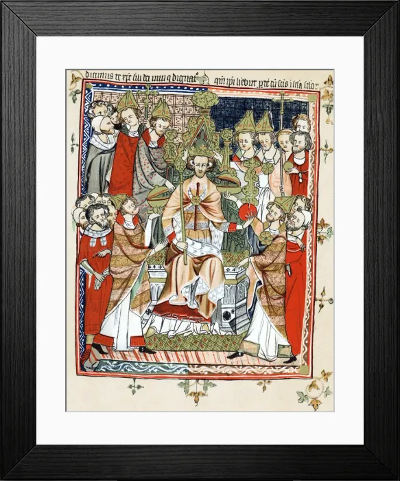 Framed Print : Coronation and unction of a king, 13th century Framed Print : Coronation and unction of a king, 13th century