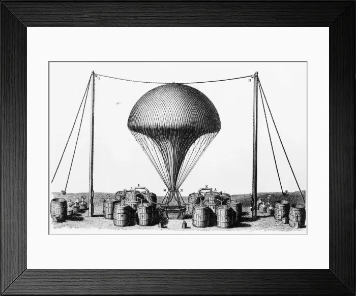 Framed Print : Inflating a hydrogen balloon, 1845 Framed Print : Inflating a hydrogen balloon, 1845
