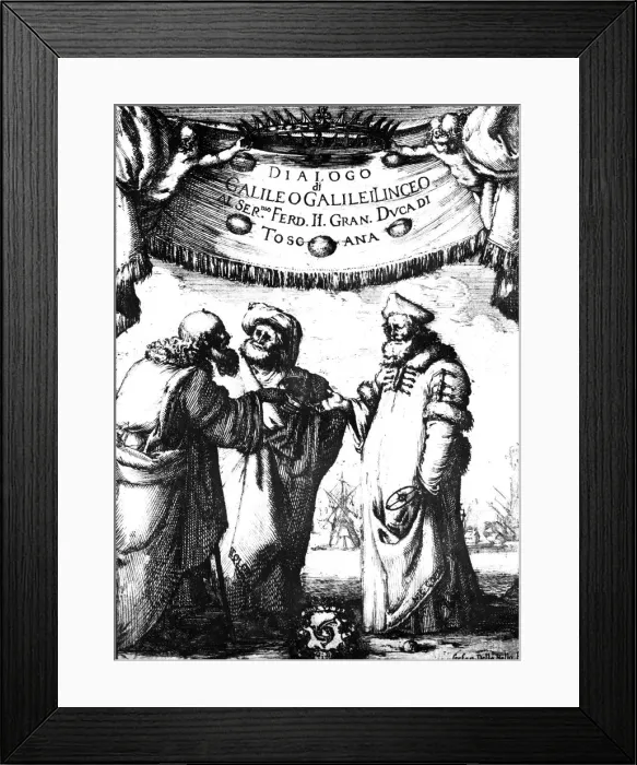 Framed Print : Frontispiece of Galileos Dialogo dei Massimi Sistemi, 1632. Artist: Stefano della Bella Framed Print : Frontispiece of Galileos Dialogo dei Massimi Sistemi, 1632. Artist: Stefano della Bella