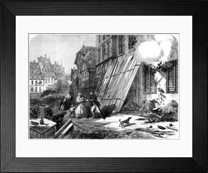 Framed Print : A street in Strasbourg during the siege and bombardment, Franco-Prussian War, 1870 Framed Print : A street in Strasbourg during the siege and bombardment, Franco-Prussian War, 1870
