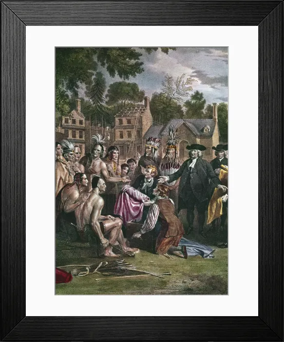 Framed Print : William Penn, English Quaker colonist, treating with Native North Americans, 1682 (1771-1772). Artist: Benjamin West Framed Print : William Penn, English Quaker colonist, treating with Native North Americans, 1682 (1771-1772). Artist: Benjamin West