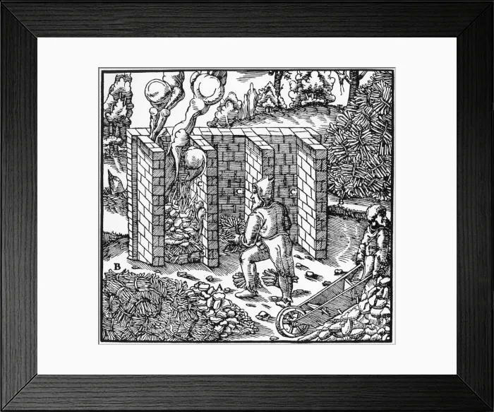 Framed Print : Roasting copper ore in a furnace at C, 1556 Framed Print : Roasting copper ore in a furnace at C, 1556