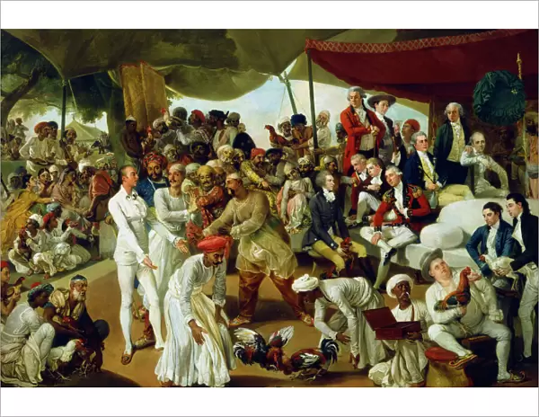 Colonel Mordaunt watching a cock fight at Lucknow, India, 1790. Artist: Johan Zoffany