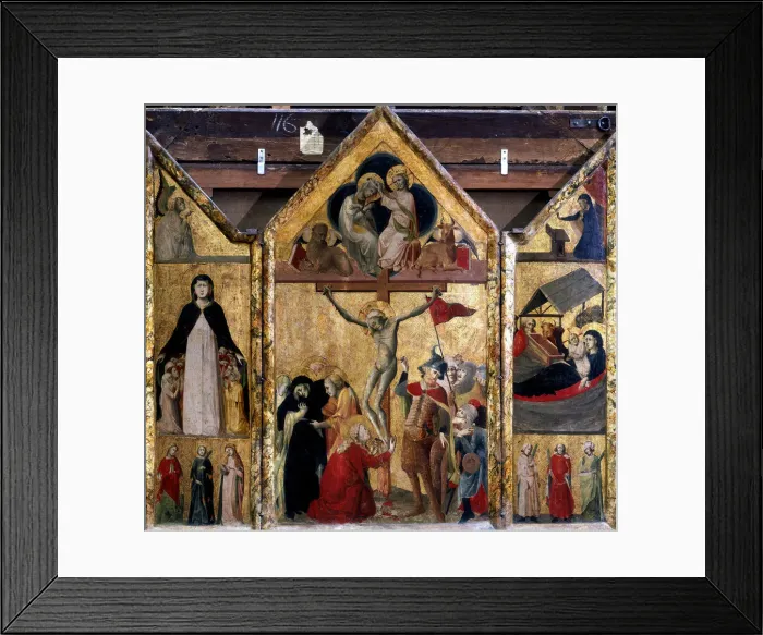 Framed Print : Triptych with the Crucifixion as the central panel, c1333. Artist: Master of Bologna Framed Print : Triptych with the Crucifixion as the central panel, c1333. Artist: Master of Bologna