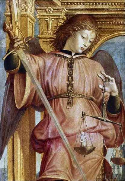 St Michael the Archangel fighting a dragon with a sword, c1484-1526. Artist: Bernardino Zenale