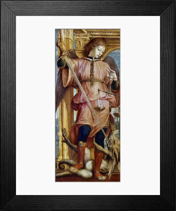 Framed Print : St Michael the Archangel fighting a dragon with a sword, c1484-1526. Artist: Bernardino Zenale Framed Print : St Michael the Archangel fighting a dragon with a sword, c1484-1526. Artist: Bernardino Zenale