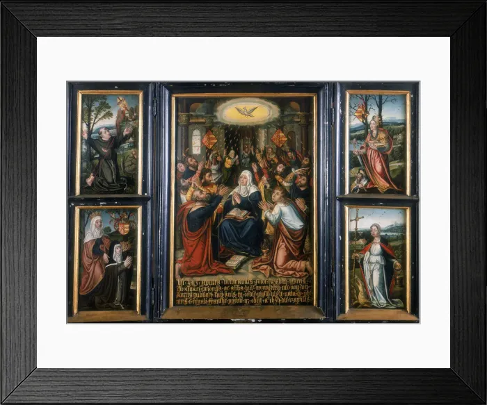 Framed Print : Triptych, with the central panel showing the Holy Spirit at Pentecost Framed Print : Triptych, with the central panel showing the Holy Spirit at Pentecost