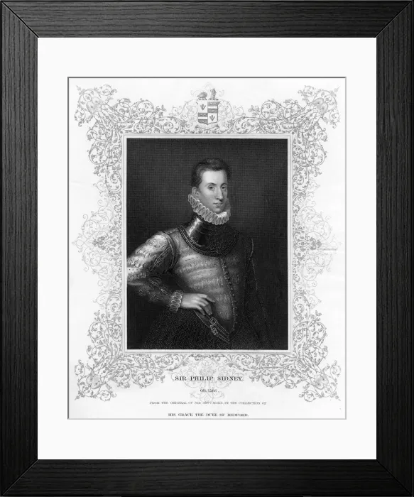 Framed Print : Philip Sidney, 16th century English soldier, statesman, poet, and patron of poets, c1840 Framed Print : Philip Sidney, 16th century English soldier, statesman, poet, and patron of poets, c1840